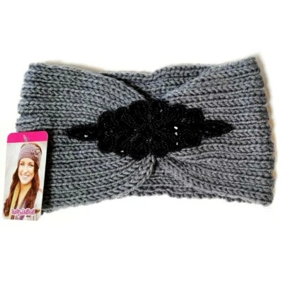 Women Headband Winter Ear Warm Crystal Beads Turban Headwarp Knit Wool Boho Hat  - Image 1 of 2