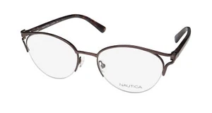 NEW NAUTICA NLO5013 EYEWEAR HALF-RIM BROWN CAT EYE 52-18-135 METAL & PLASTIC - Picture 1 of 8