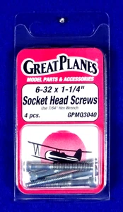 GREAT PLANES 6-32 x 1-1/4" SOCKET HEAD SCREWS ( PKG. OF 4 )( PART # GPMQ3040 ) - Picture 1 of 2