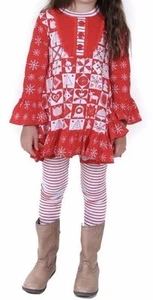 NWT Jelly the Pug Becca Red/White XMAS TWIRL Top/Leggings Set 4 Girls SNOWFLAKES - Picture 1 of 7