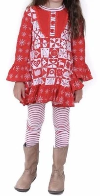 NUEVO CON ETIQUETAS Jelly the Pug Becca Rojo/Blanco NAVIDAD GIRO Top/Leggings Conjunto 4 Niñas COPOS DE NIEVE Foto 1 de 4