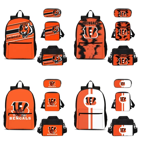 Cincinnati Bengals School 4PCS Backpacks Set Pen Bag Crossbody Bag Lunch Bag Lot Cover