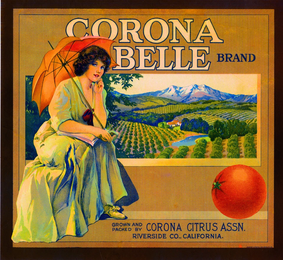 Corona Riverside County Corona Belle Orange Citrus Fruit Crate Label Art Print