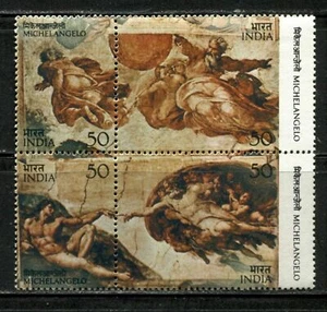ARTE DE LA INDIA: PINTURA "CREACIÓN" DE MICHELÁNGEL, JUDAICA 1975 Sello 4v MNH - Imagen 1 de 2
