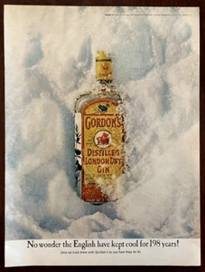 1967 GORDON'S Gin Snow & Ice Pubblicità Stampa Vintage Distillata Londra Secca Inglese - Foto 1 di 1