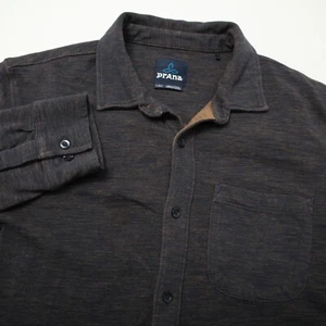 prAna Shirt Mens Large Black Brown Heather Ronnie Long Sleeve Pocket Double Knit - Picture 1 of 12