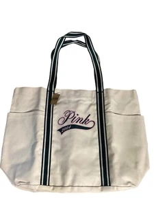New Victoria's Secret PINK Mini Canvas 2024 Tote Bag Beige Green Super Cute 35 - Picture 1 of 5