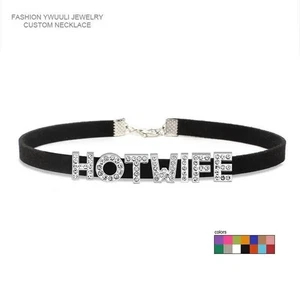 Rhinestone Letter Sexy HOT WIFE Necklace Bad Words Custom Choker Collar Q3 - Picture 1 of 8