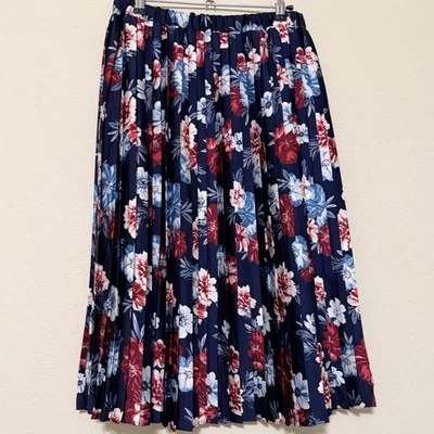 Banana Republic Navy Floral Pleated Midi Skirt Women's Size S Classic Workwear - Image 1 of 4
