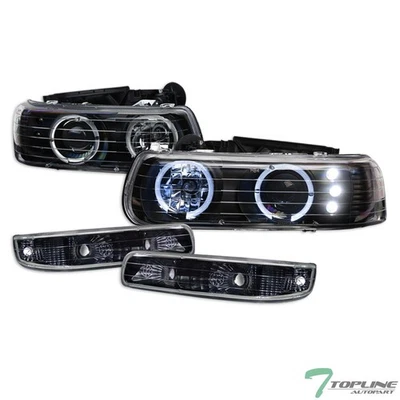 Topline For 00-06 Tahoe/Suburban Black LED Halo Projector Headlights+Bumper Lamp Foto 1 de 4