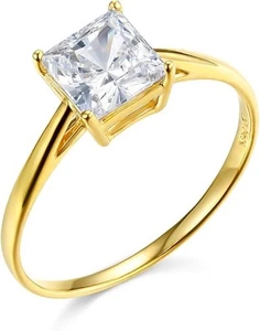 1.25 Ct Princess Solitaire Engagement Wedding Promise Ring Solid 14K Yellow Gold - Picture 1 of 3