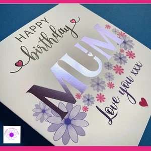 Personalised Mum Birthday Card, Pink and Lilac Foiled Mum Birthday Card. - Picture 1 of 11