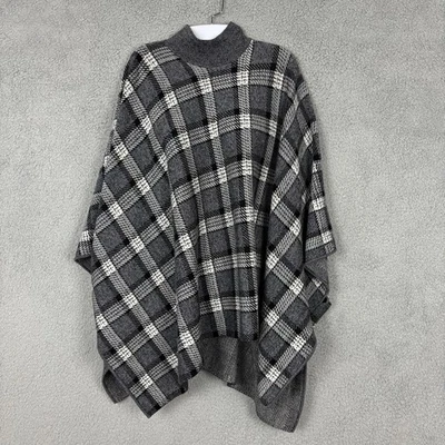 Poncho Theory Mujer Pequeño Pequeño a Cuadros Gris Lana Tejido Florencia De Gran Tamaño Foto 1 de 4