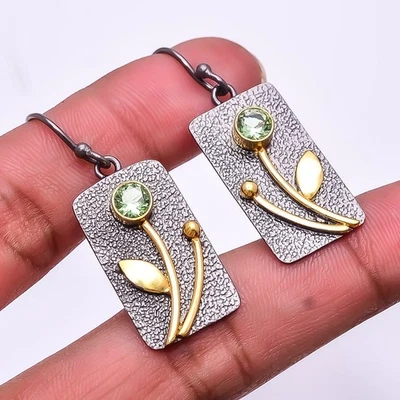 Pendiente de piedras preciosas de amatista verde plata 925 chapado en oro y negro 1,56" E8 Foto 1 de 4