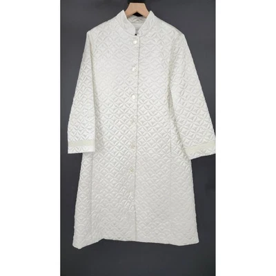 Roupão de renda Oscar De La Renta feminino acolchoado tamanho M cetim branco retrô - Imagem 1 de 4