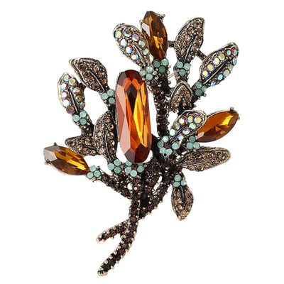 Vintage Sparkling Brown Rhinestone Flower Bouquet Brooch Pin Nature Jewelry Gift - Image 1 of 4