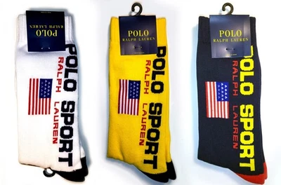 3-pack Polo Sport Crew Socks - Ralph Lauren USA Flag White, Yellow, Blue - Image 1 of 4
