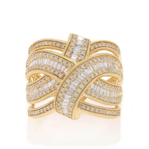 EFFY Diamond Cluster Cocktail Ring Yellow Gold 14k Baguette SingleCut .87ctw Sz7 - Picture 1 of 9