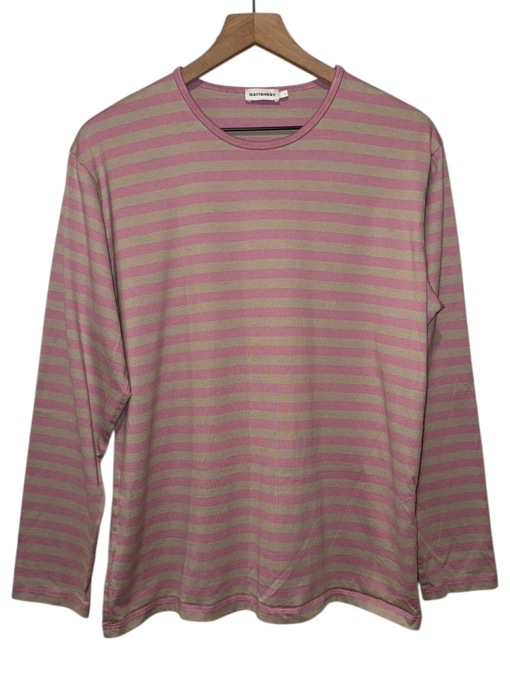 Camiseta Marimekko Tasaraita Mujer Talla L Rosa Beige Rayas Manga Larga Cuello Redondo Foto 1 de 4