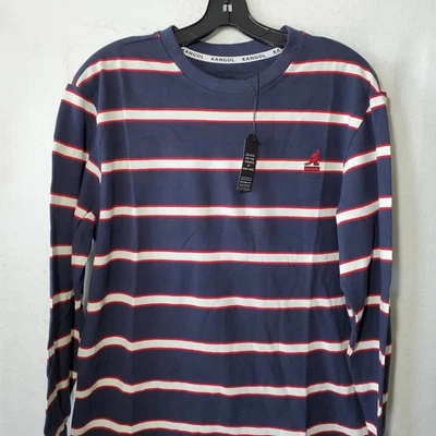 Camisa Kangol Para Hombre Mediana Rayas Manga Larga Cuello Redondo Azul Marino Blanco Rojo Nueva Foto 1 de 4