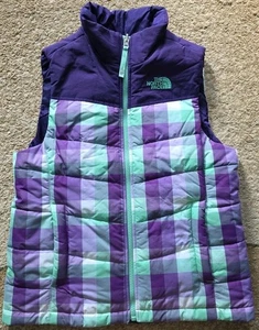 The North Face Girls Vest Checkered Purple/Green, Zip-up, Size M (10-12 y.o ) - Picture 1 of 5