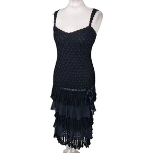 Karen Millen Black Crochet Ruffle Hem Midi Dress Size 2 UK 8/10 Elegant Party - Picture 1 of 6