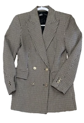 Blazer Vintage ZARA Pata de Gallo Doble Pecho Negro Gris Marfil Forrado Negocios Foto 1 de 4