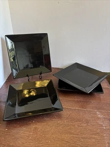 Pier 1 Luminous Square Set Of 4 Black Porcelain Salad Plates 8" - Picture 1 of 4