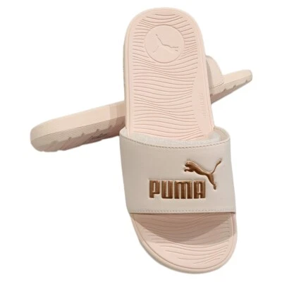 NWT PUMA MSRP $48.99 COOL CAT BOLD WOMENS CLOUD PINK GOLD SLIP ON SLIDES SANDALS - Image 1 of 2