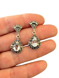 Pendientes colgantes artesanales de piedra de lágrima de plata esterlina 925 de 1,2 pulgadas - Imagen 1 de 9