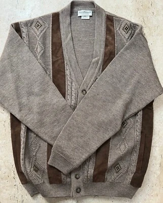 Cárdigan vintage de lana y cuero Norm Thompson talla mediana Foto 1 de 4