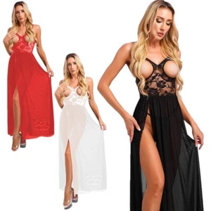 Womens Tempting Dress Set Sheer Slip Dress And Thong Floral Lace Nightwear Sexy - Picture 1 of 45