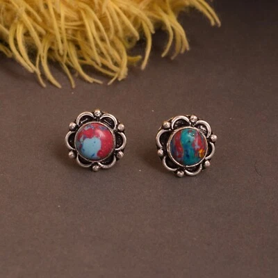 Aretes de plata turquesa para mujer flor turquesa oxidada Foto 1 de 3