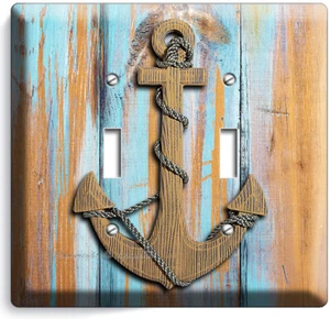 NAUTICAL ANCHORS DOUBLE LIGHT SWITCH WALL PLATE BOYS BEDROOM NURSERY ROOM DECOR - Picture 1 of 1