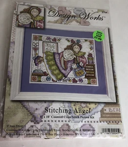 Design Works Counted Cross Stitch Kit "Stitching Angel" Picture kit #2704 NEW - Picture 1 of 5