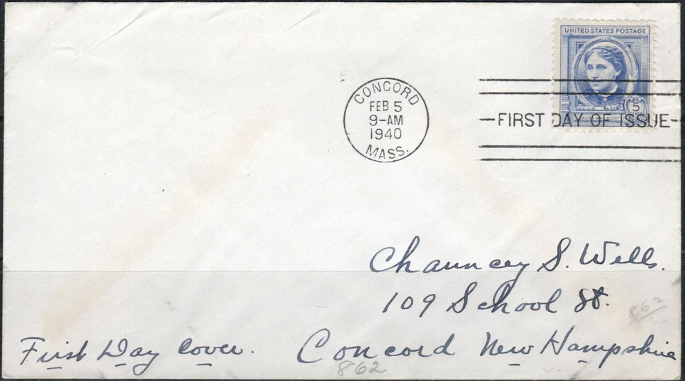 US Scott #862 "Louisa May Alcott" Famous Americans 5 cents addressed FDC - Image 1 of 1
