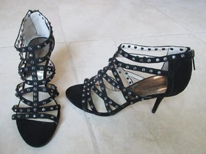 NEW Michael Kors Maddie Open Toe Sandals Heels Womens SZ 7 Black & Rhinestones - Picture 1 of 5