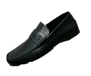 Versace Black Snakeskin Print Leather Greek Key Pattern 42 - 9 - Picture 1 of 6