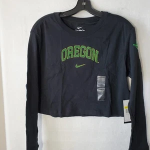 Oregon Ducks Shirt Women's Small Black Long Sleeve Logo Cropped Tee NWT - Picture 1 of 11