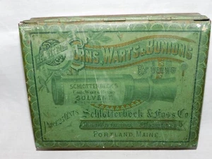 ANTIQUE SCHLOTTERBECK'S CORN WART BUNION FOOD MEDICINE TIN LITHO CAN PORTLAND.. - Picture 1 of 8
