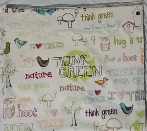 Handmade Curtain Tree Hugger Birds Mushrooms Repurposed Sheet Think Green EUC - Picture 1 of 5