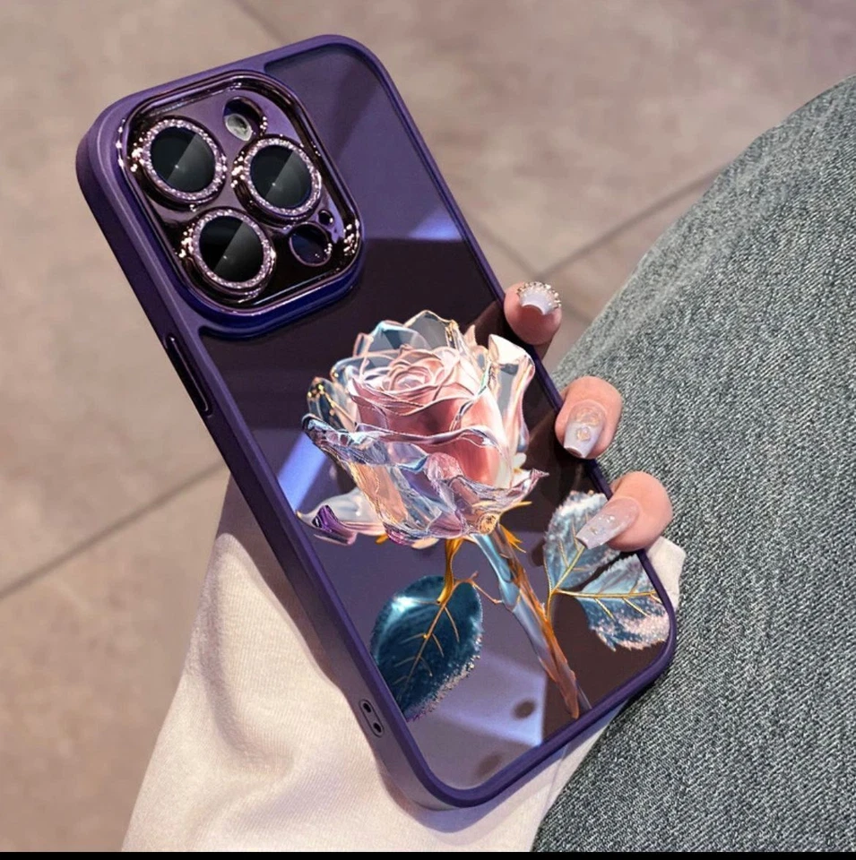 Funda protectora delgada de lujo con lente floral para iPhone 15 Pro Max 14 13 12 para mujer Foto 1 de 4