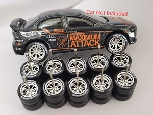 BBS RUBBER WHEELS CHROME TIRES 5 SETS SIZE 12MM 1/64 LANCER EVOLUTION TIRES - Picture 1 of 3