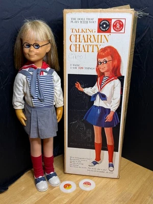 VINTAGE MATTEL TALKING CHARMIN CHATTY DOLL W/ ORIGINAL BOX 2 Records No String - Image 1 of 4