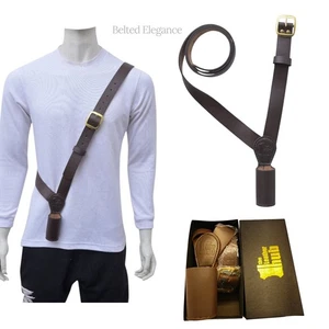 FLAG POLE HOLDER CEREMONIAL GENUINE BROWN LEATHER Military ARMYParade Cross BELT - Picture 1 of 13