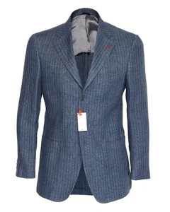 NWT ISAIA NAPOLI SPORT COAT blazer blue striped pure linen luxury Italy 46 - Picture 1 of 7