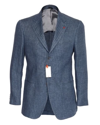 NWT ISAIA NAPOLI SPORT COAT blazer blue striped pure linen luxury Italy 46 - Image 1 of 4