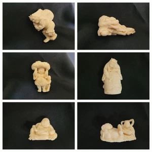 Japanese Netuke Resin Figures of gods immortals folklore 1-2in statues 6-pc set - Picture 1 of 24