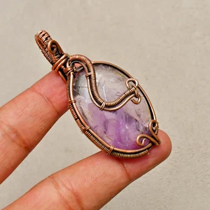 Amethyst Gemstone Copper Wire Wrapped Handmade Jewelry Pendant 2.36" - Picture 1 of 8