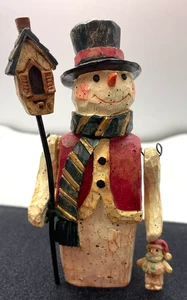 EUC Harz Schneemann, hält Vogelhaus & Mini Schneemann, mehrfarbig, Weihnachten, 3 1/2" T - Bild 1 von 10